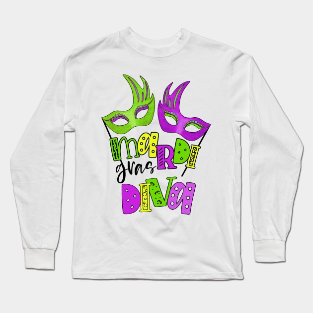 Mardi Gras Diva Long Sleeve T-Shirt by Designs by Ira